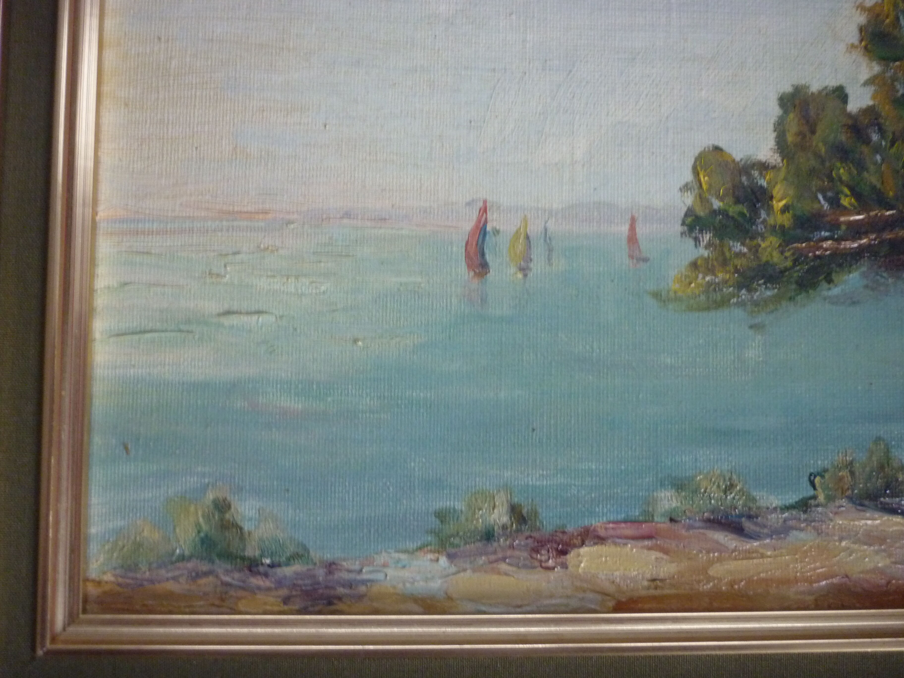 Tablau painting with seaside oil signed