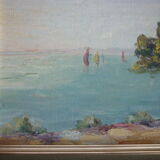 Tablau painting with seaside oil signed