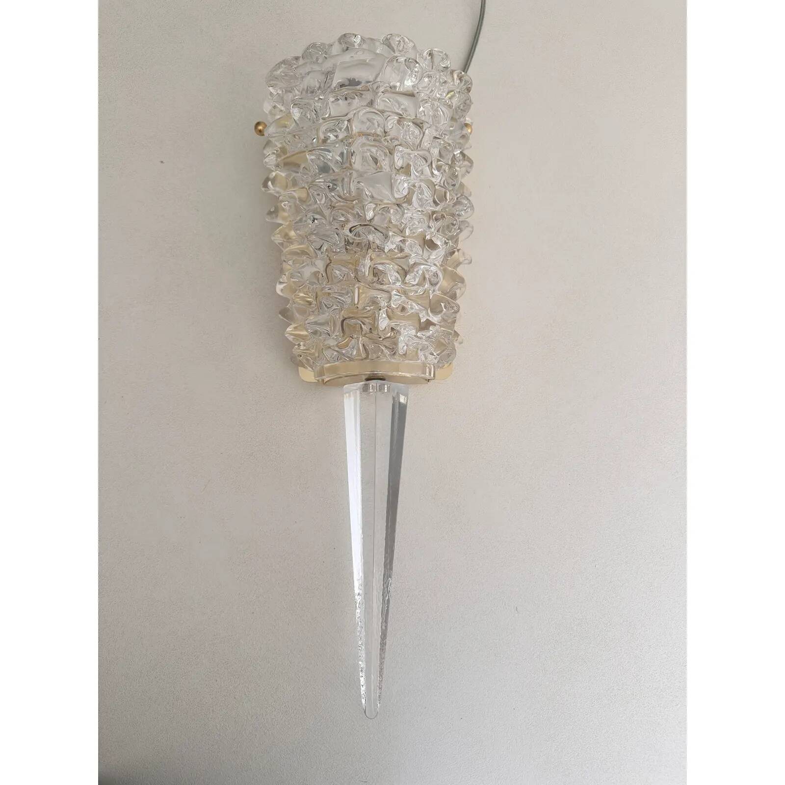 Handcrafted Clear Rostrato Murano Glass Wall Sconces — Barovier Inspired