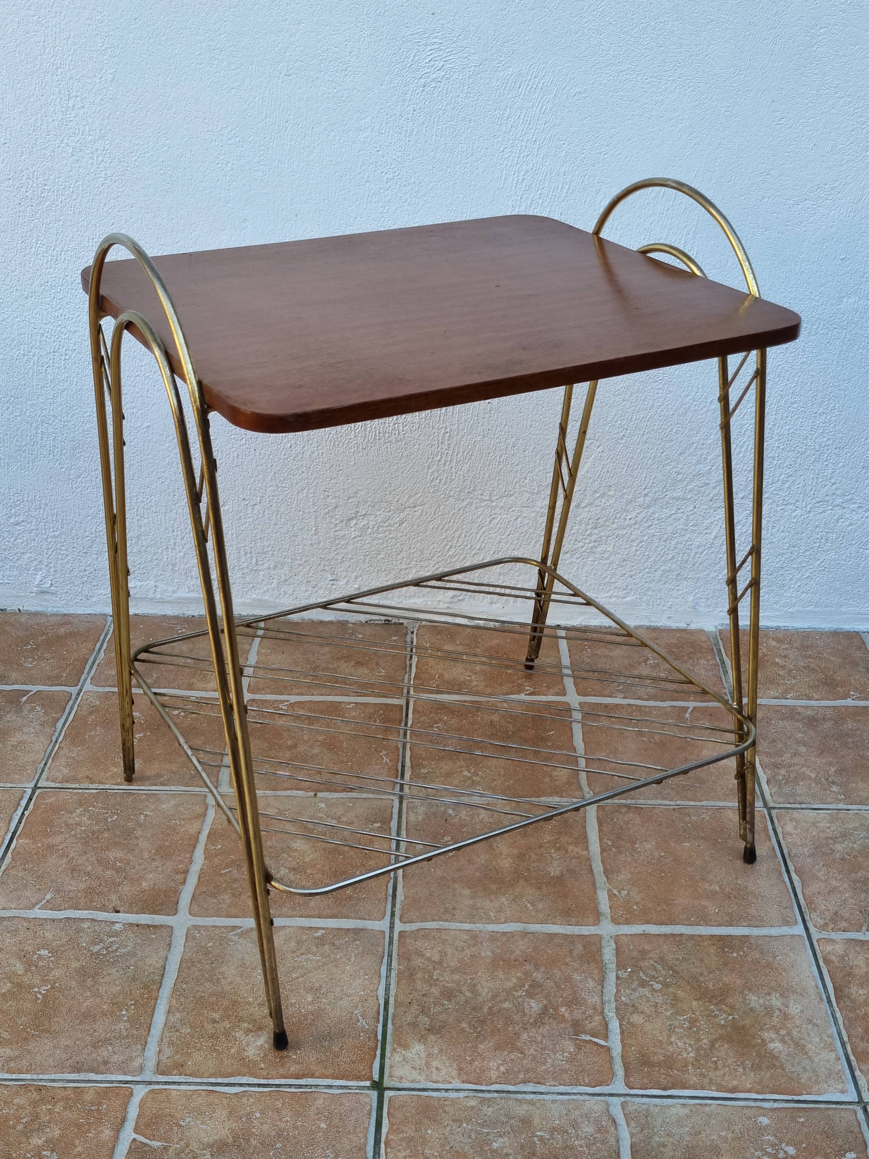Side table, vintage "Eiffel" service with two metal and wood tops