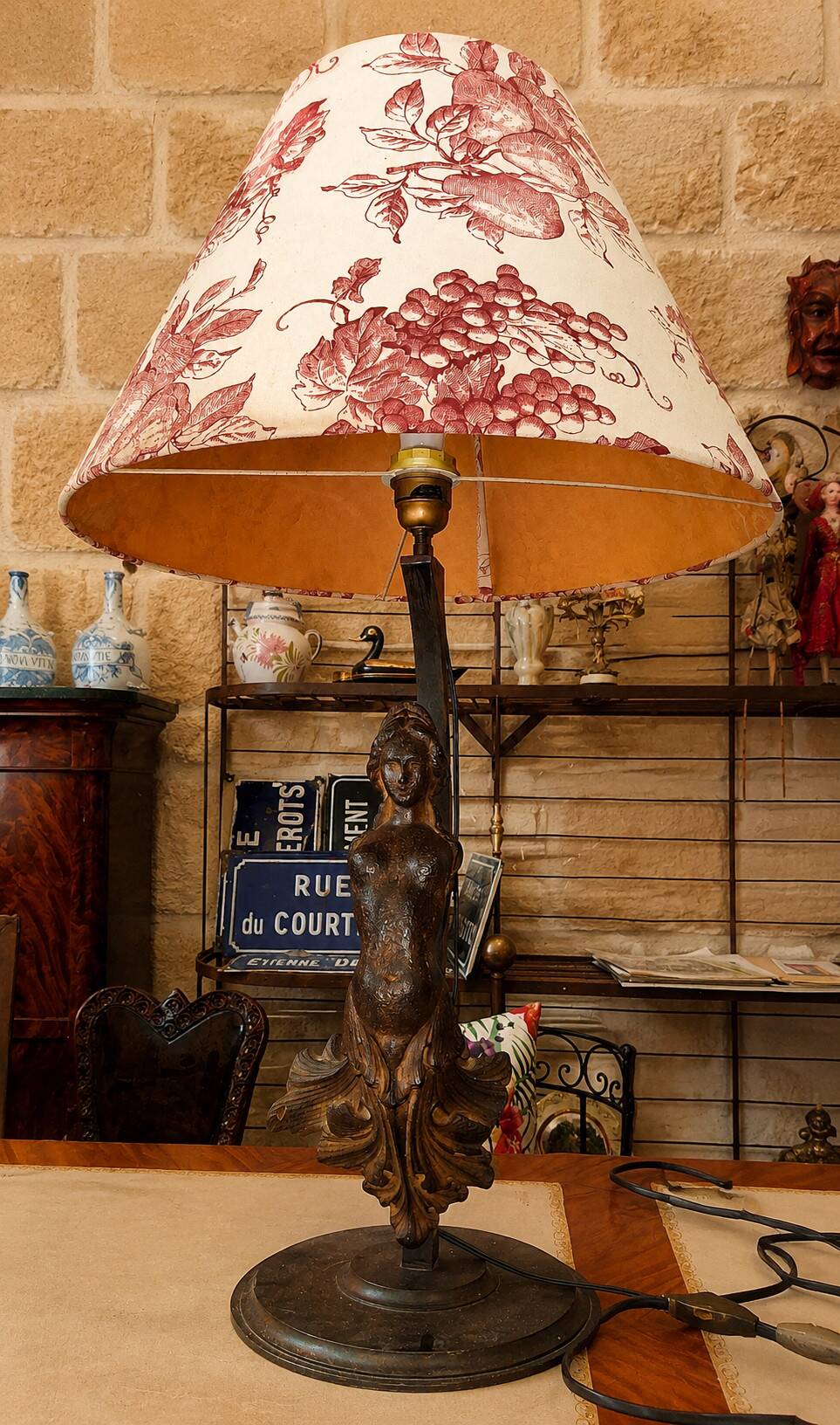 Large Art Nouveau Lamp with Female Figure in Patinated Cast Iron Early 20th Century