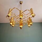 Geometric brass chandelier, design G. Sciolari, Boulanger, 1970