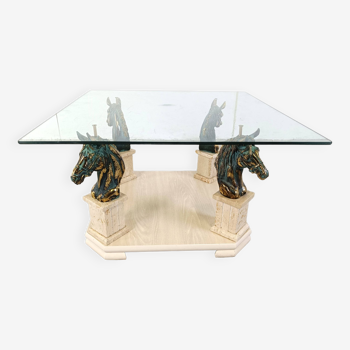 Vintage brass horse head coffee table, 1970s