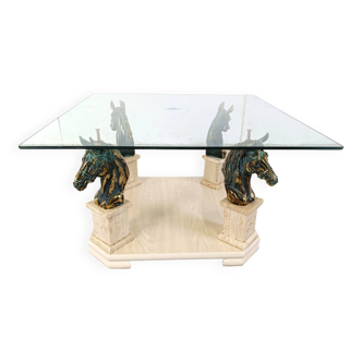 Vintage brass horse head coffee table, 1970s