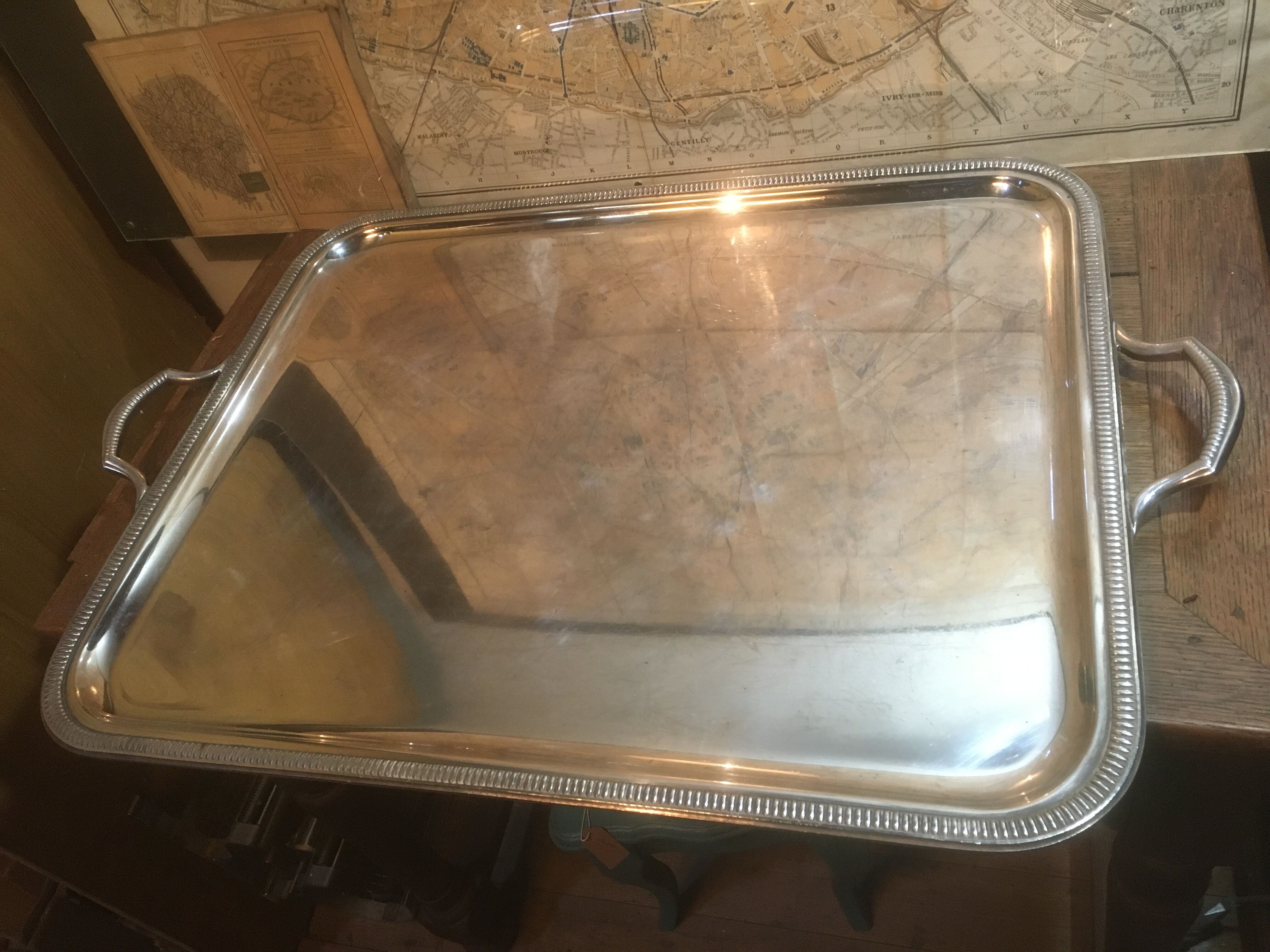 Silver metal service tray 80s