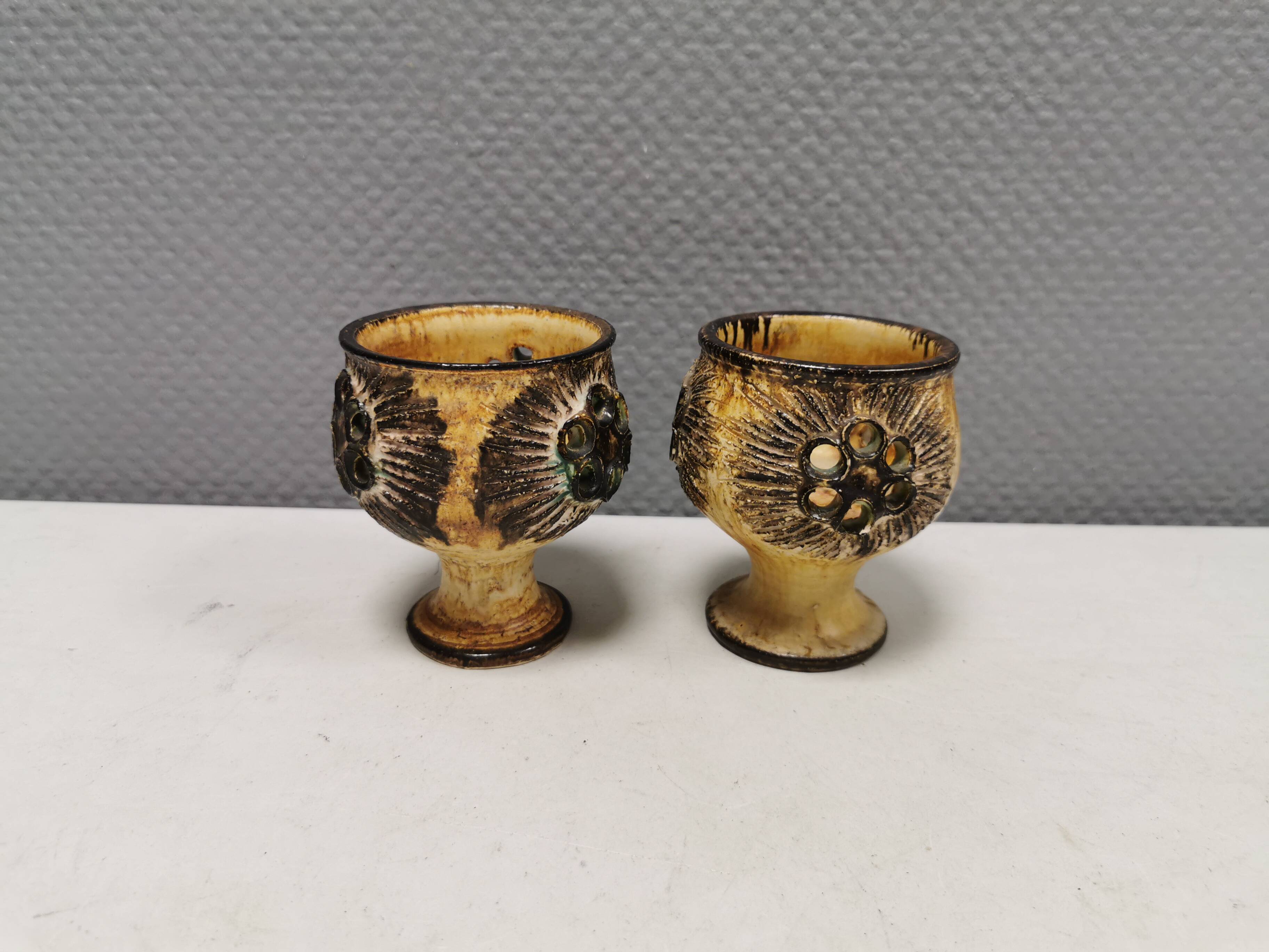 Two beautiful ceramic candle holders by Jette Hellerøe Denmark 1970-80s.