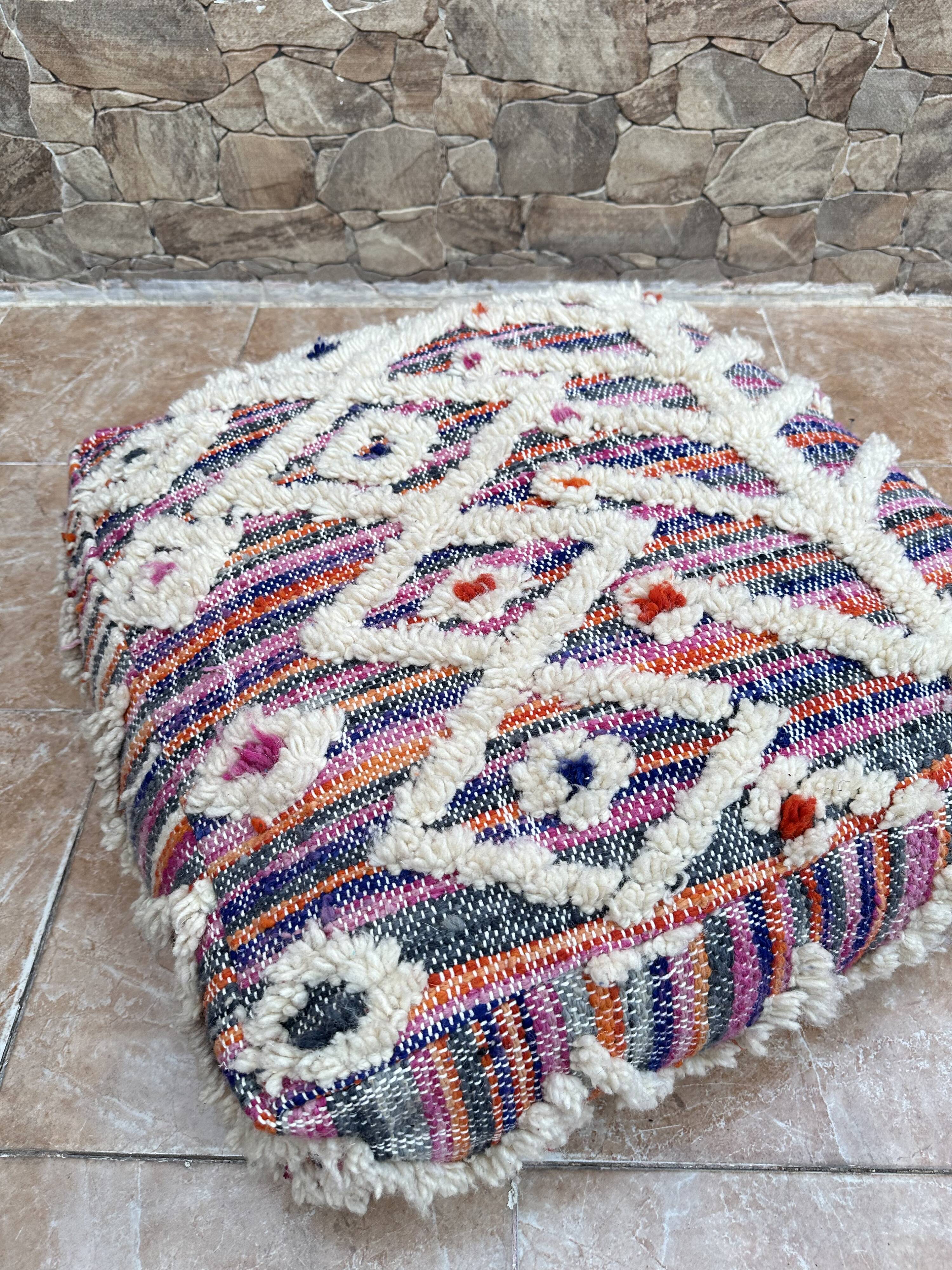 Handmade Berber Kilim pouf, floor cushion