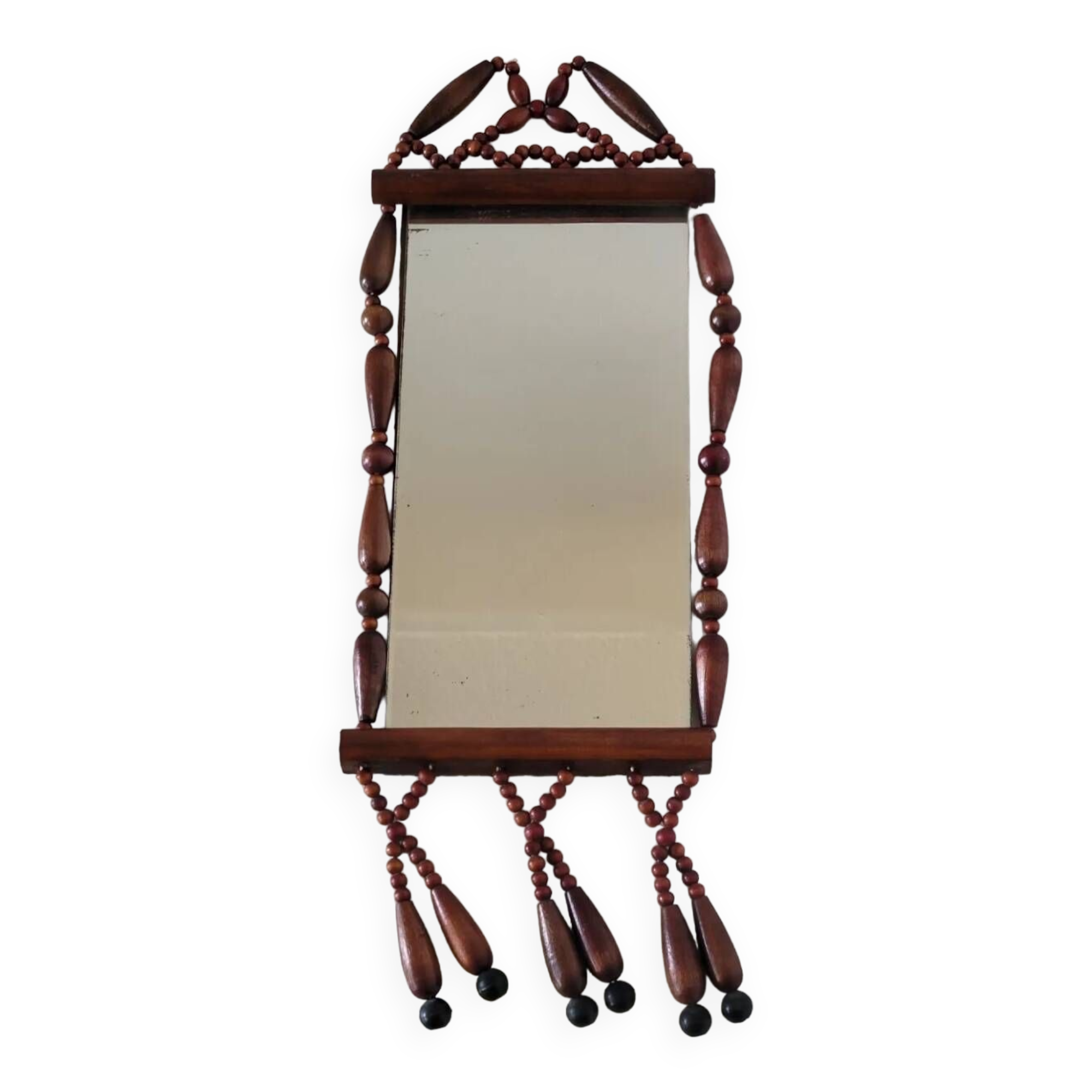 Miroir bohème vintage en perles de bois