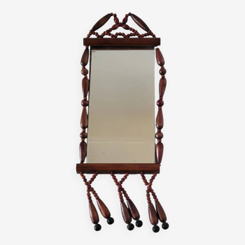 Miroir bohème vintage en perles de bois