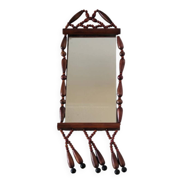Miroir bohème vintage en perles de bois