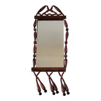 Miroir bohème vintage en perles de bois