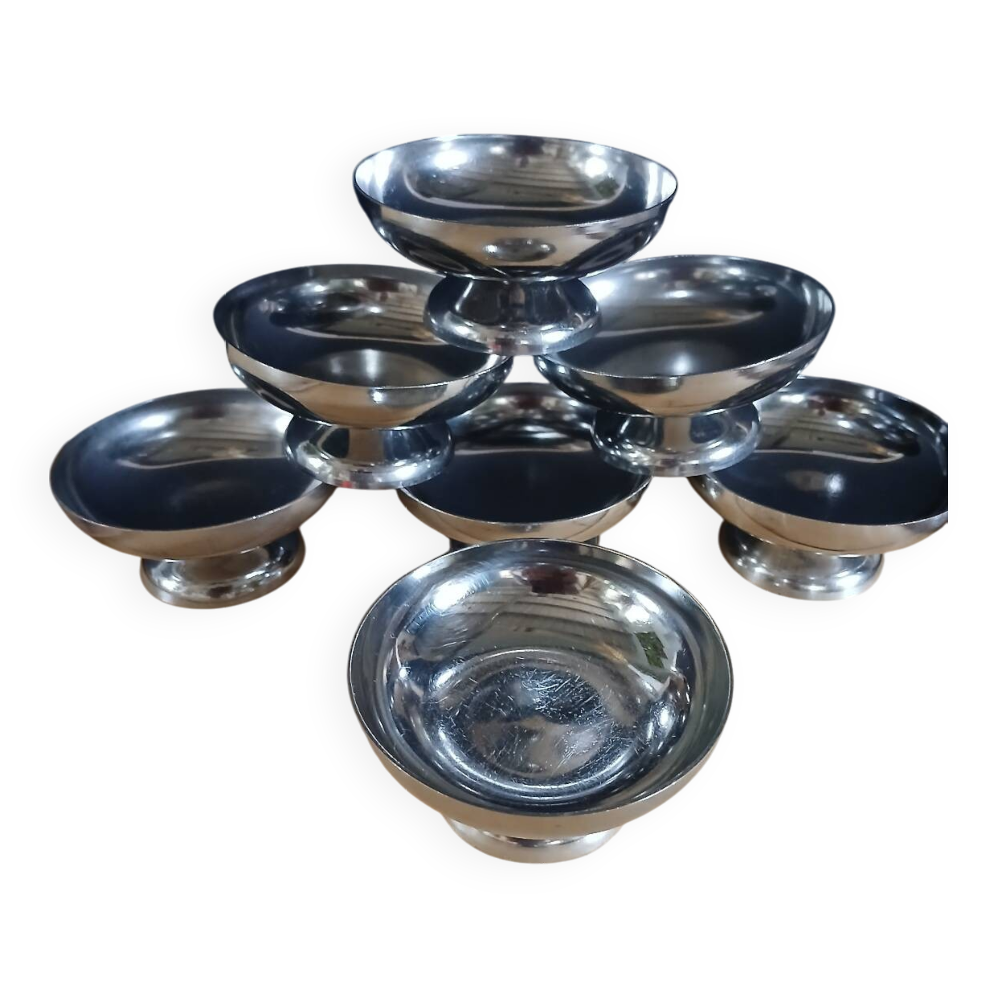 7 antique stainless steel ice cream cups