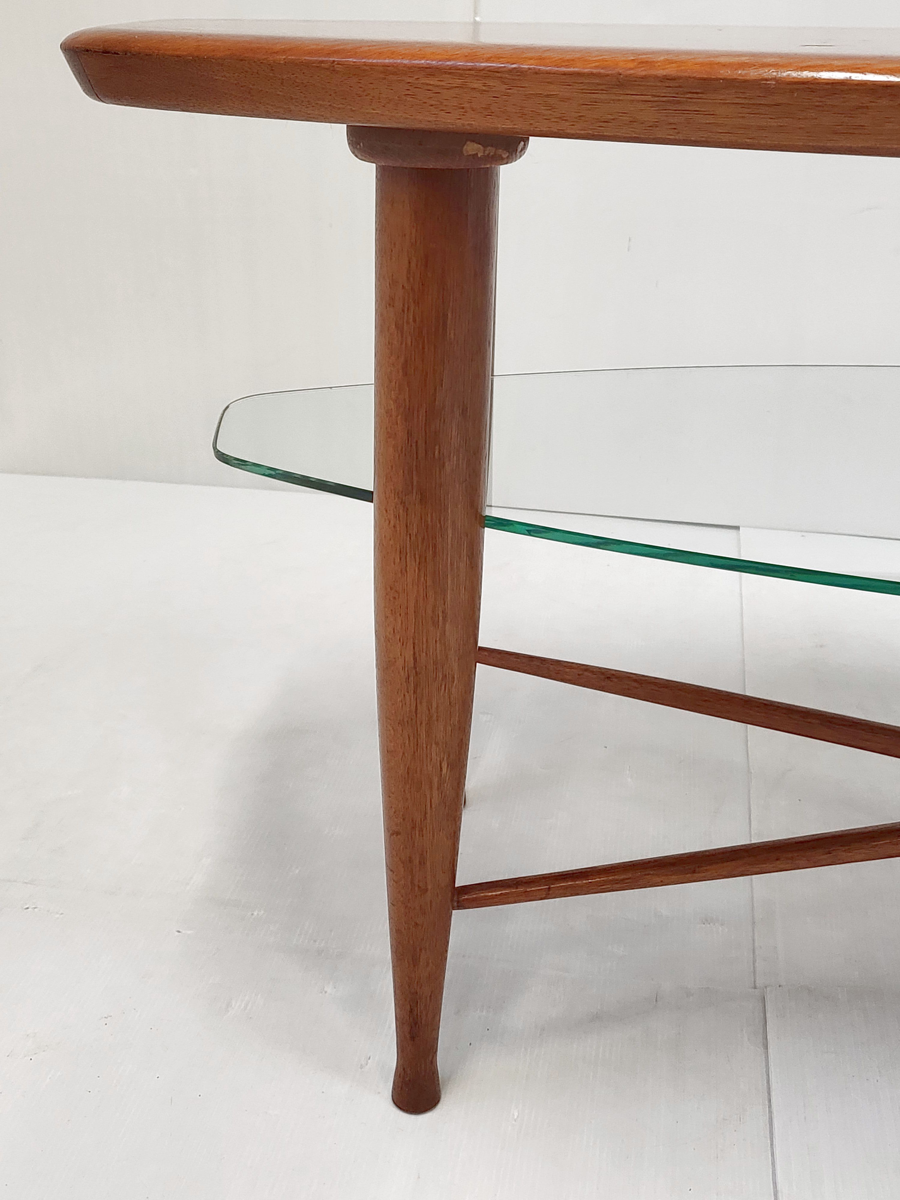 Scandinavian coffee table in teak & glass 1960 vintage