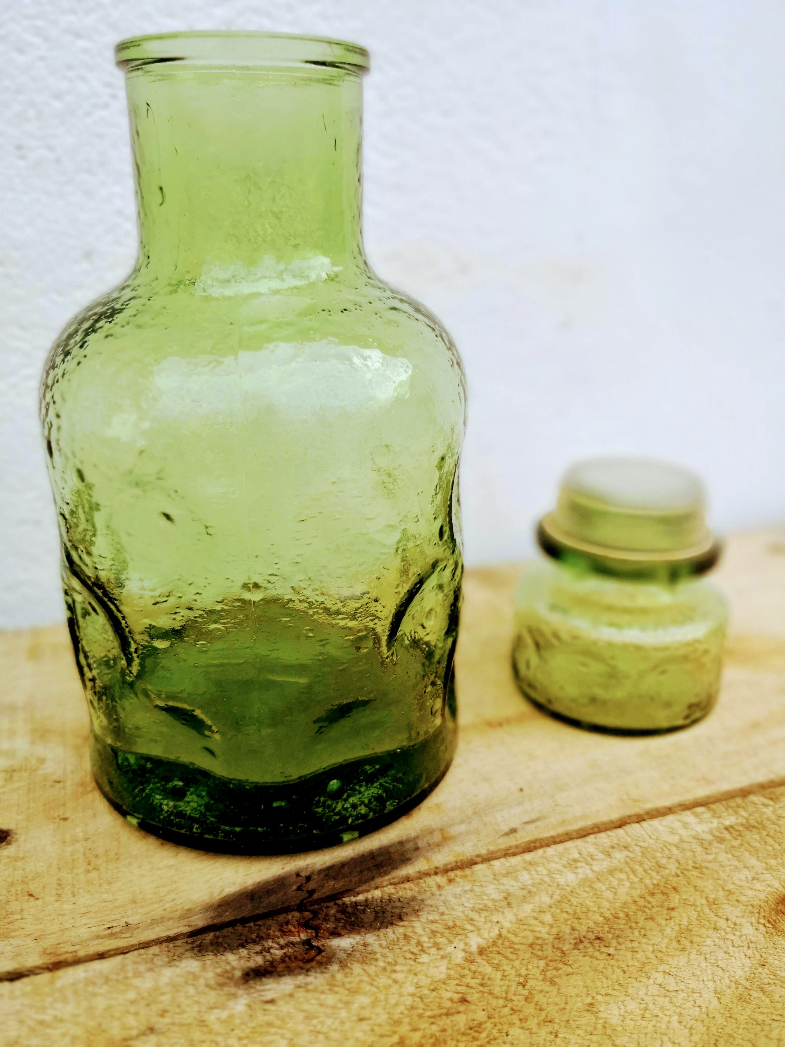 Green molded glass carafe