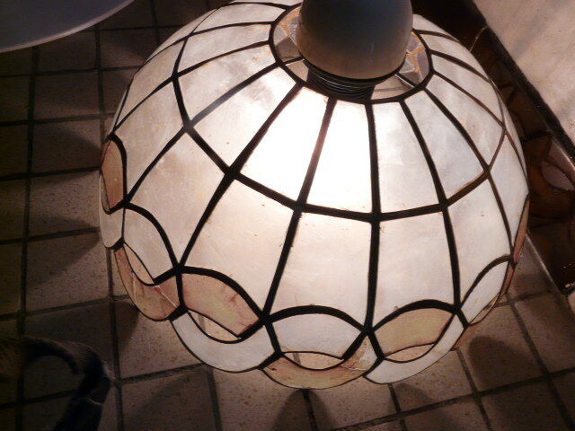 Pair of mother-of-pearl and brass lampshades