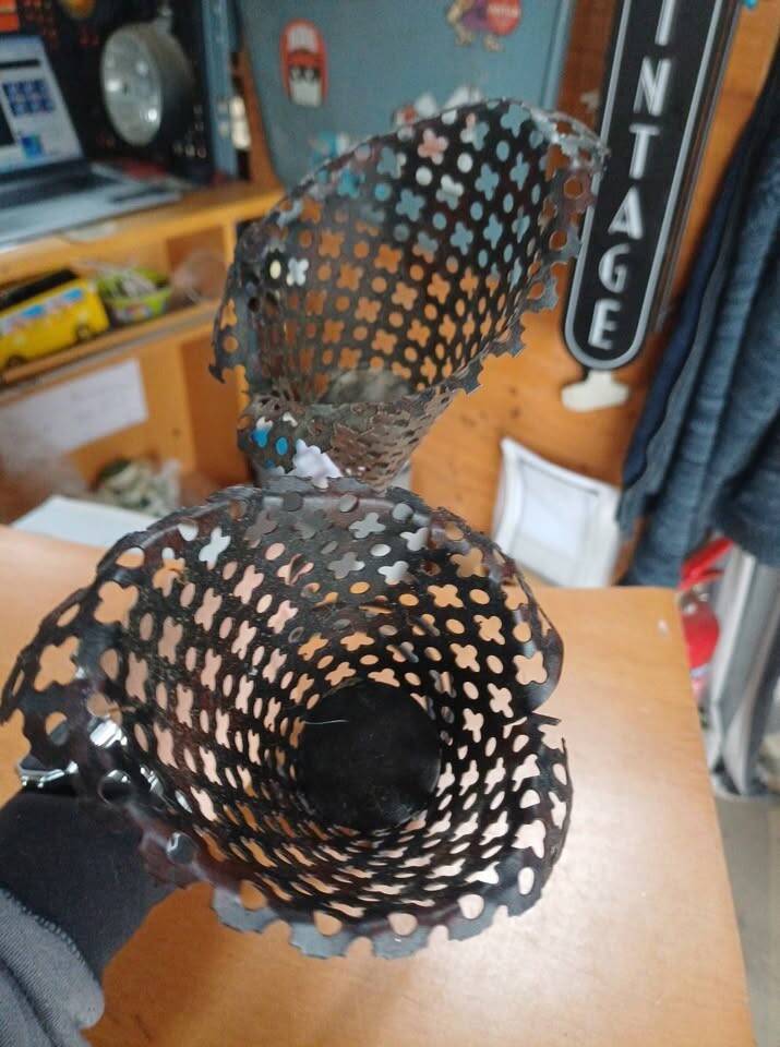 Vintage double candle holder in perforated metal – 60s/70s style