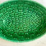 large bowl / dish in green Digoin slip, bamboo style, 50s-60s