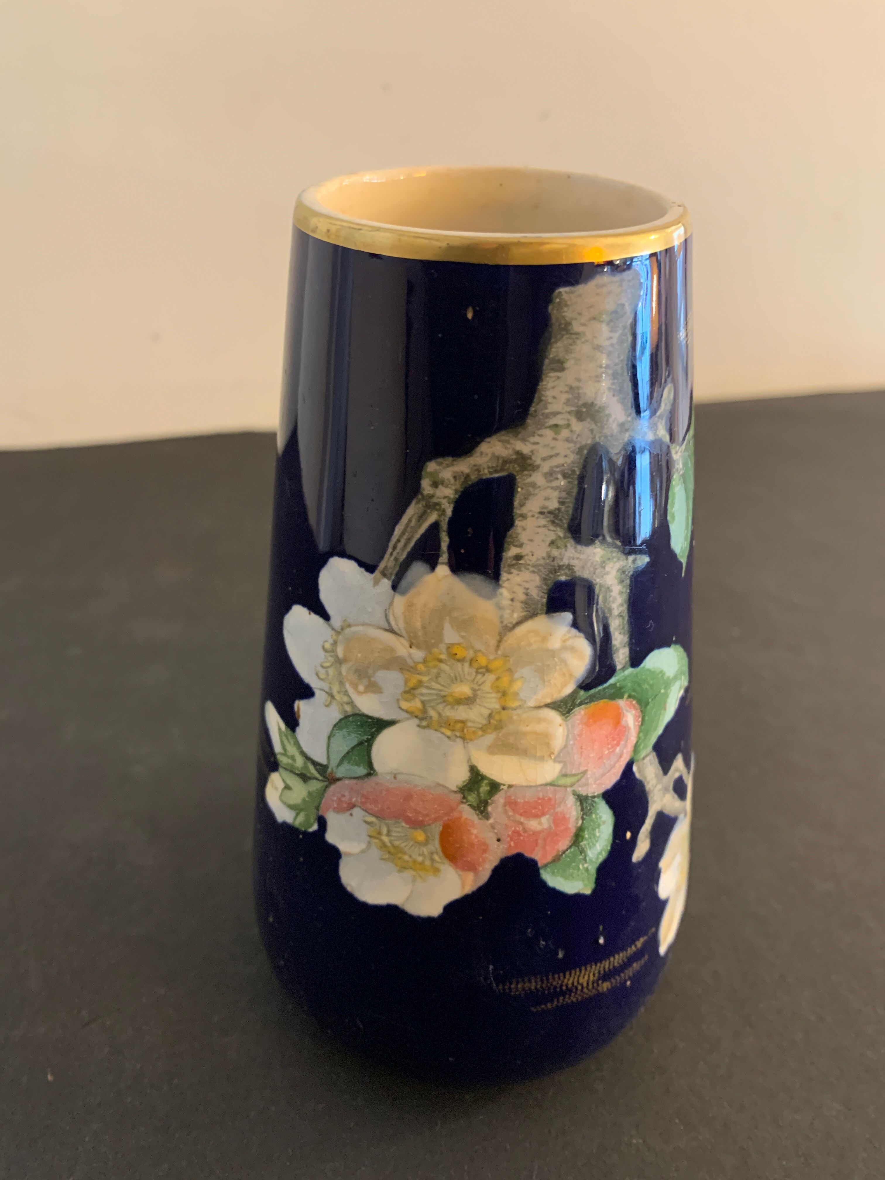 Vase art nouveau céramique bleue cobalt signé Villeroy et Boch Selency