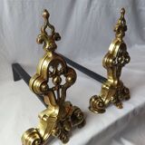 Old bronze chenets fireplace log holder pair