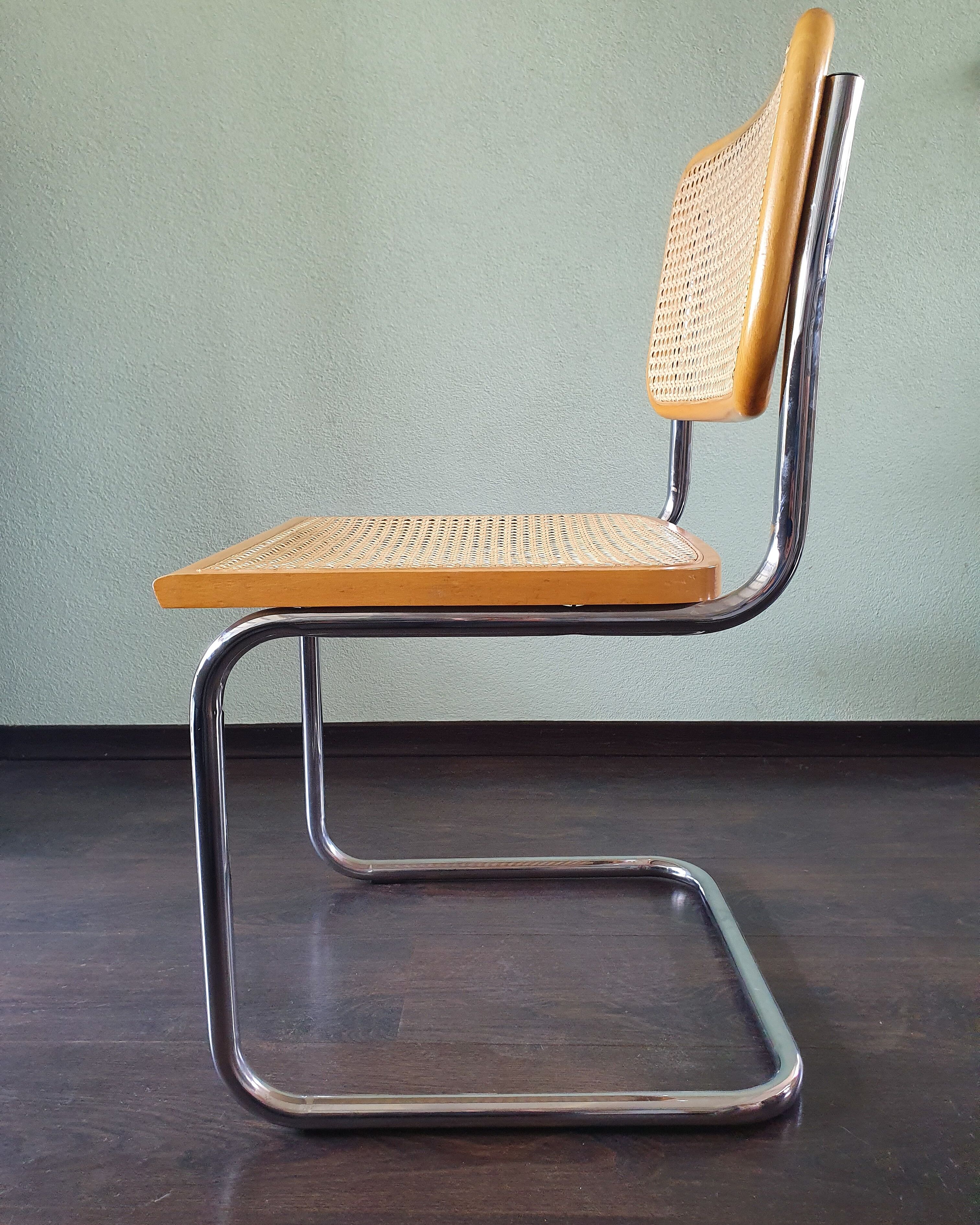Marcel Breuer tubular frame chair with rattan seating, 70