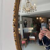 Large art deco mirror, oval, gold
