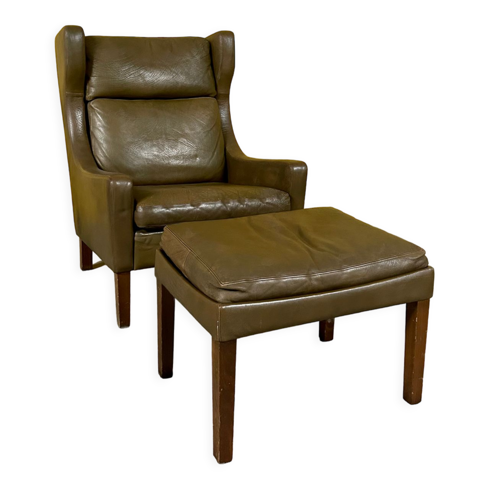 Fauteuil en cuir vintage danois à dossier haut années 1960