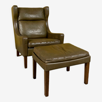 Danish vintage high back leather armchair 1960s