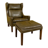 Danish vintage high back leather armchair 1960s