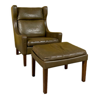 Danish vintage high back leather armchair 1960s