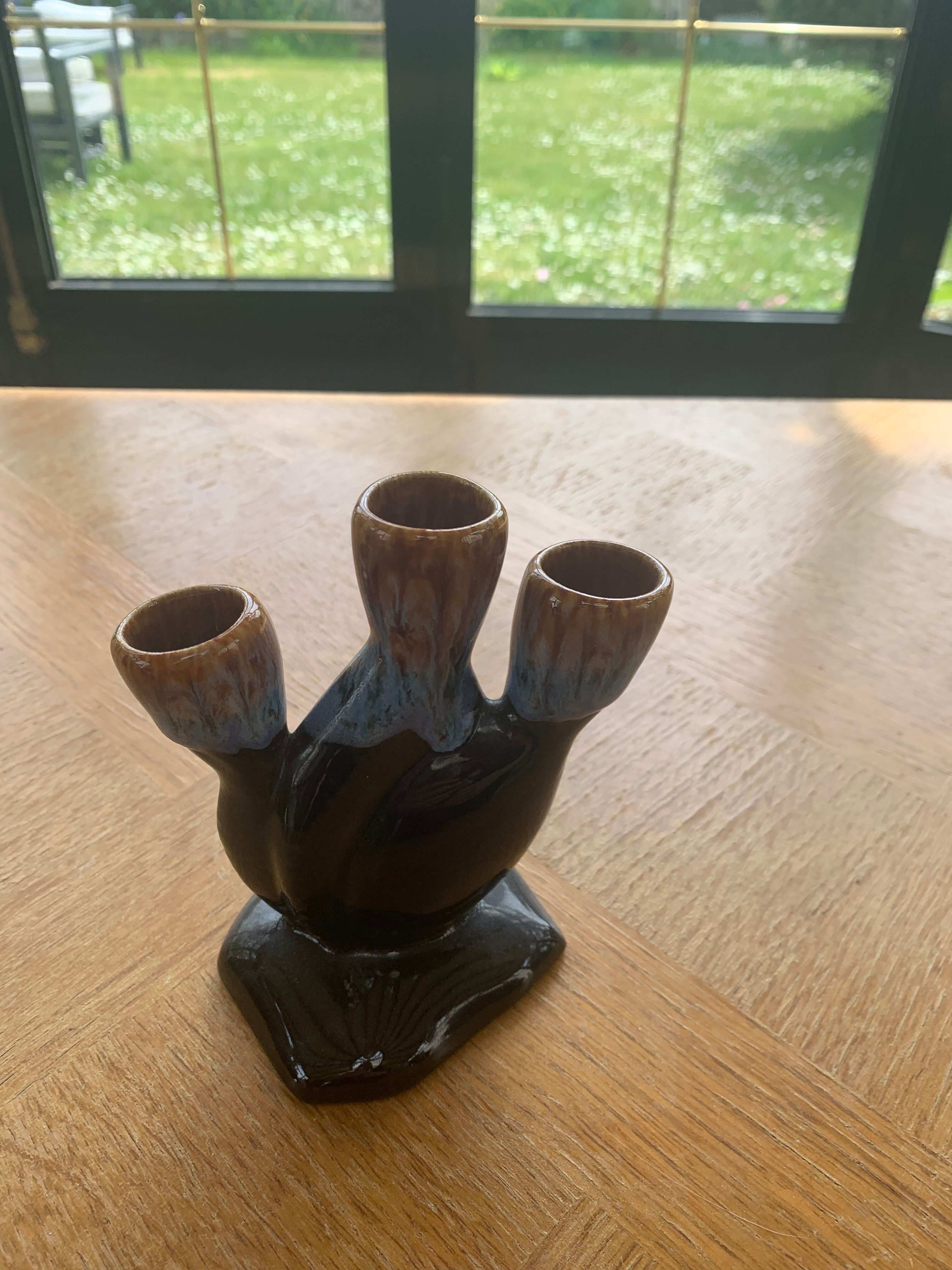 Soliflore for 3 flowers in flamed and vintage glazed ceramic