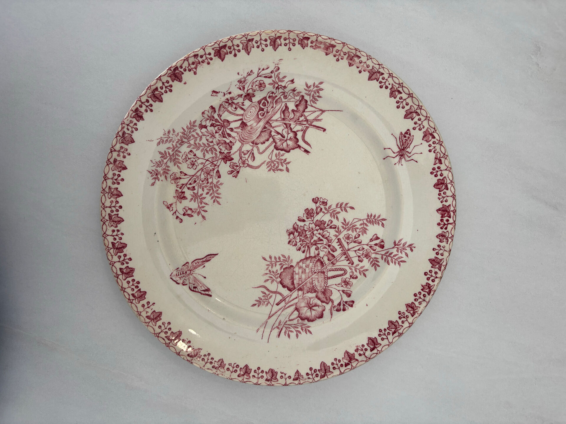 Old pink ironstone plate Onnaing | French earthenware