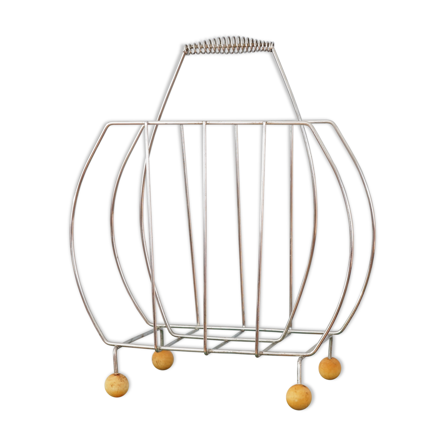 Review door in chrome metal and wood, vintage 60s