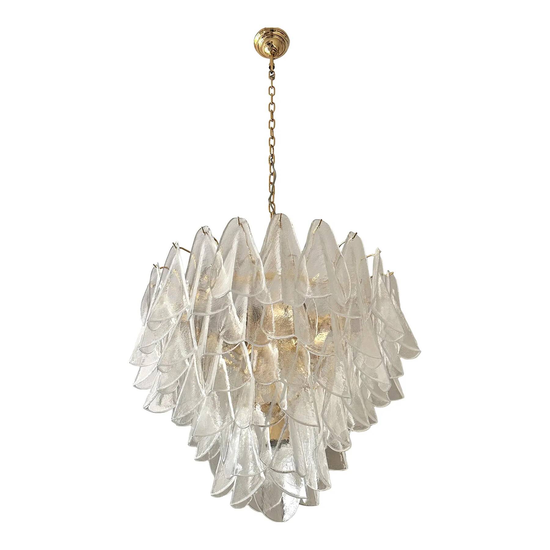 Venetian Transparent “Rondini” Murano Glass Gold Chandelier