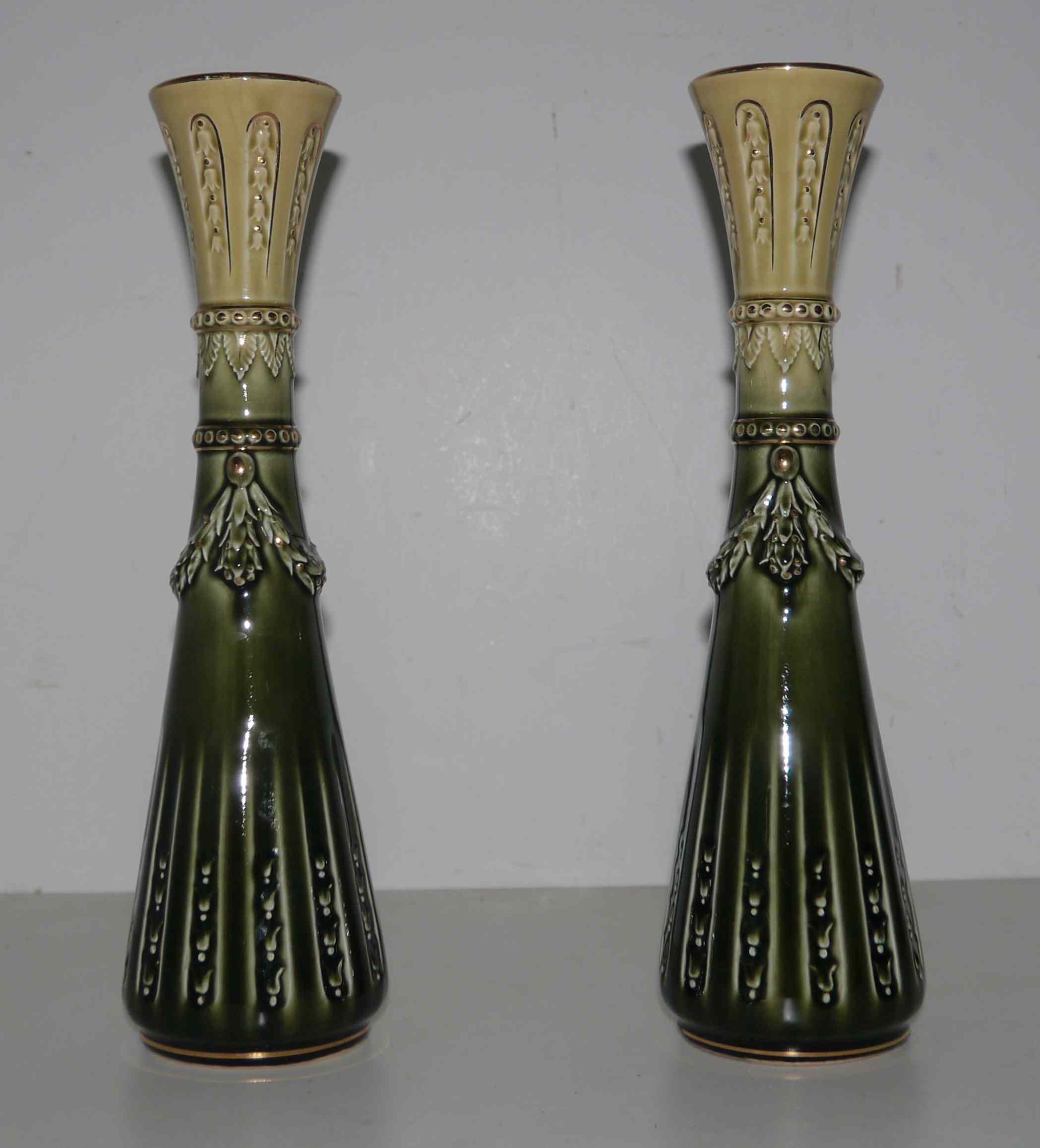Pair of art deco soliflore vases in slurry