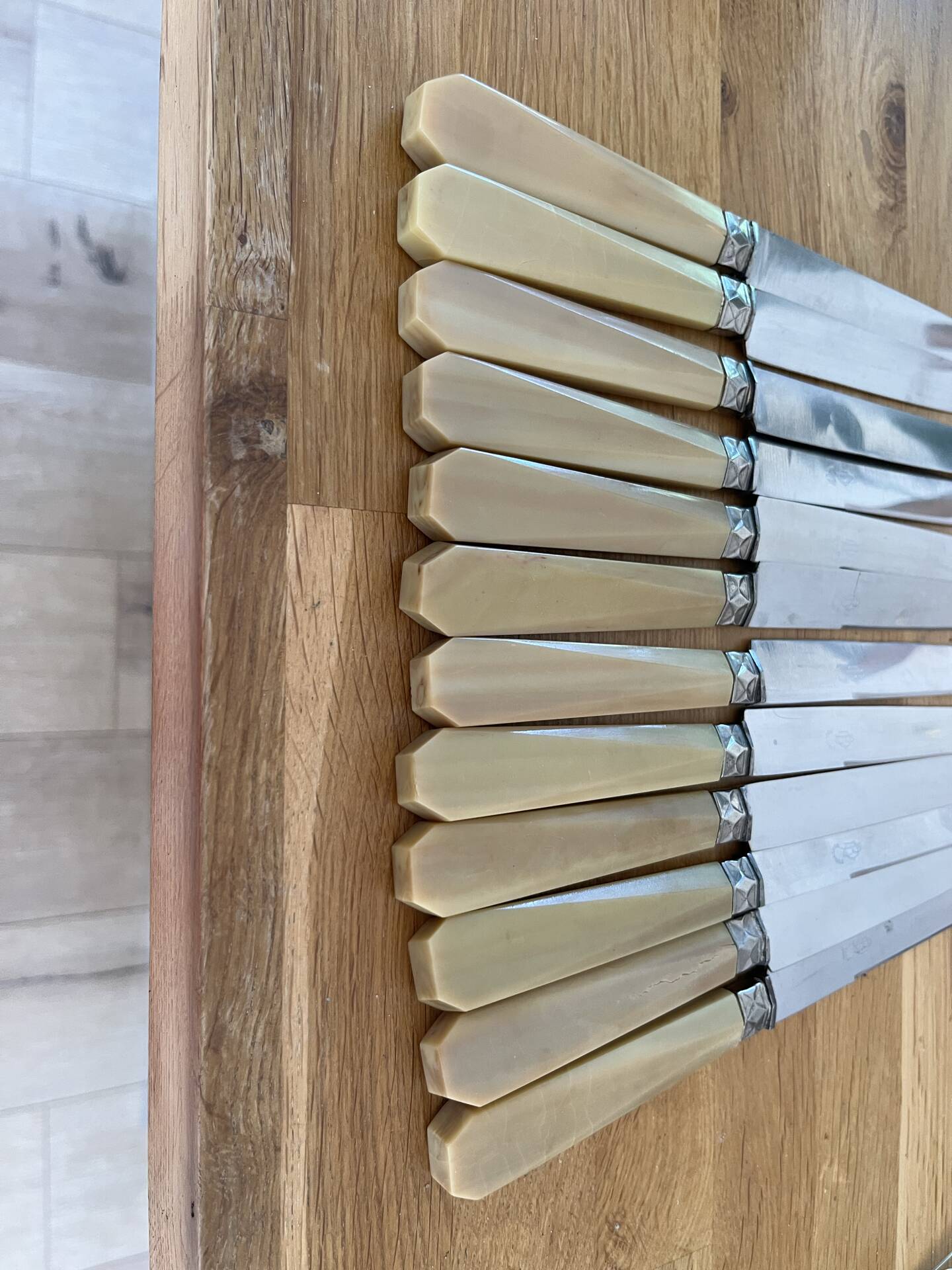 12 couteaux en galathite art déco