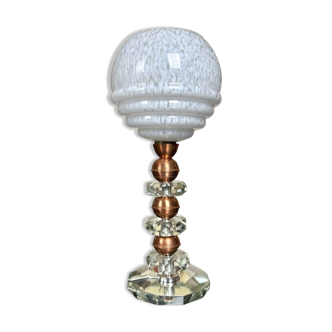 Art Deco Lamp - Copper Crystal - White Clichy Glass Globe - Modern Design
