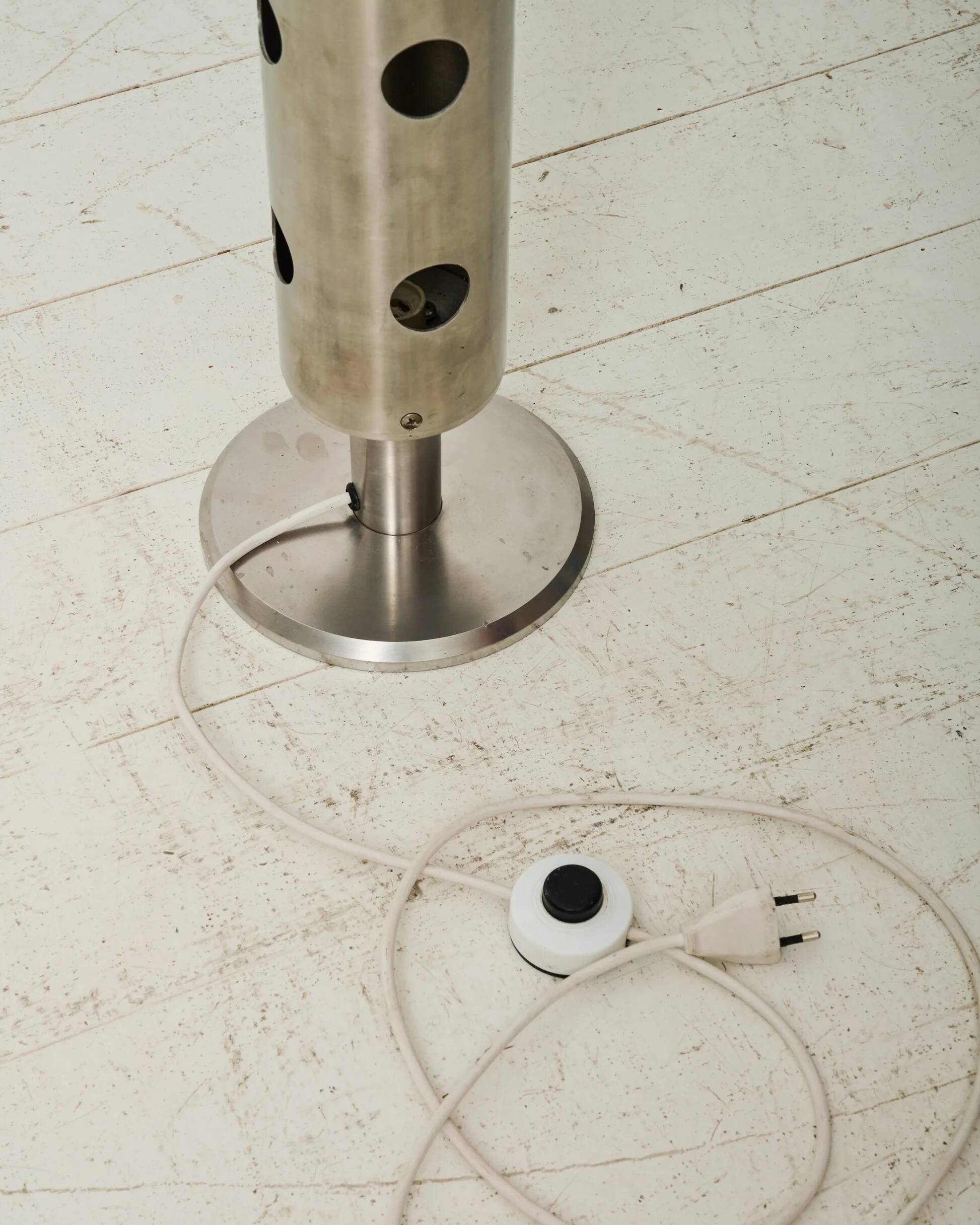 XXL table lamp in brushed perforated aluminium, 1980-1990s