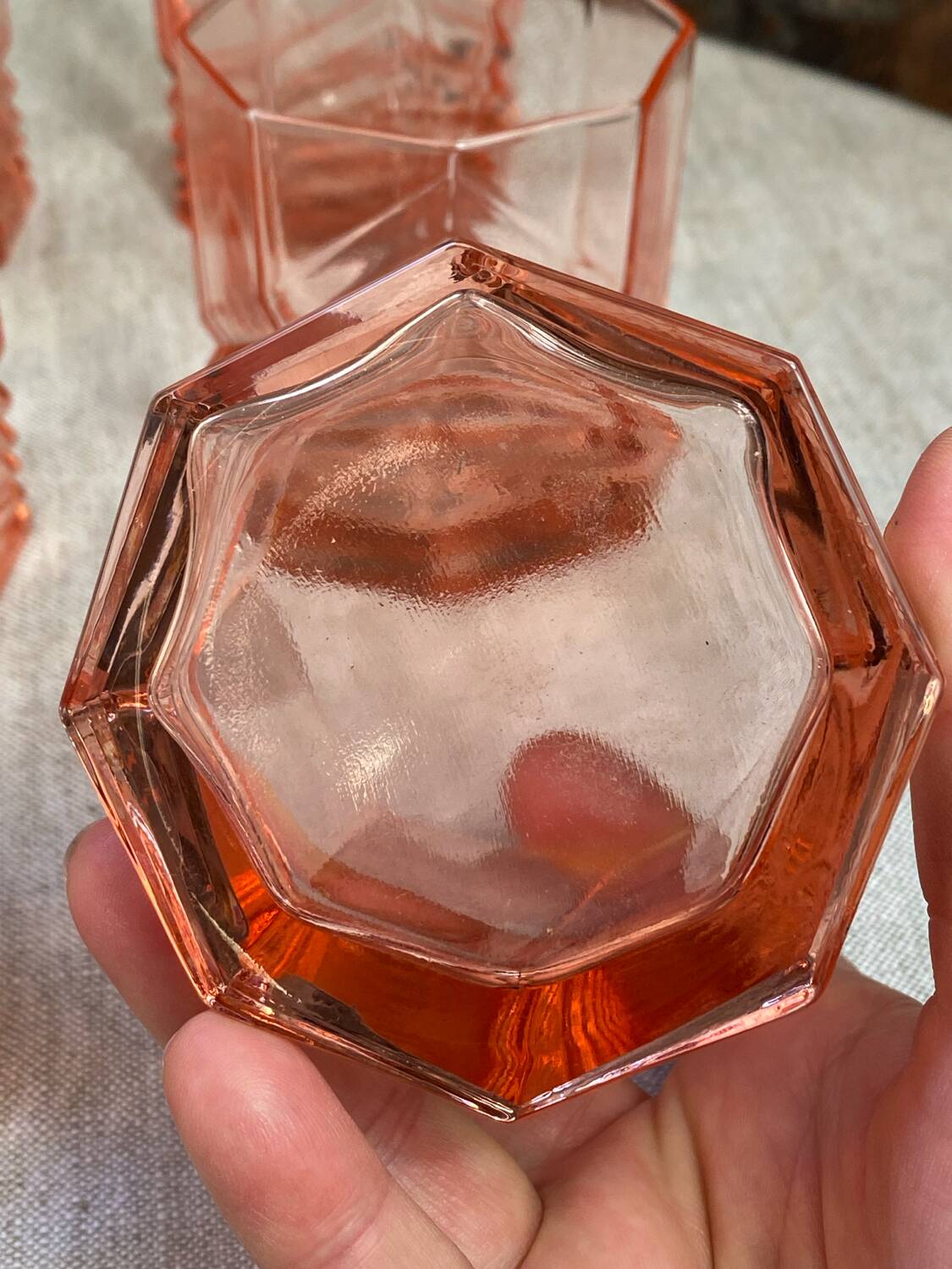 Art Deco Pink Glass Whiskey Glasses