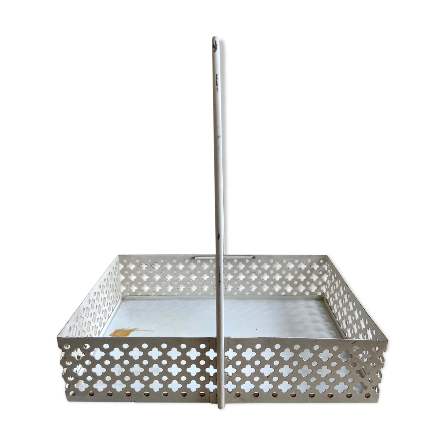 White perforated metal table basket