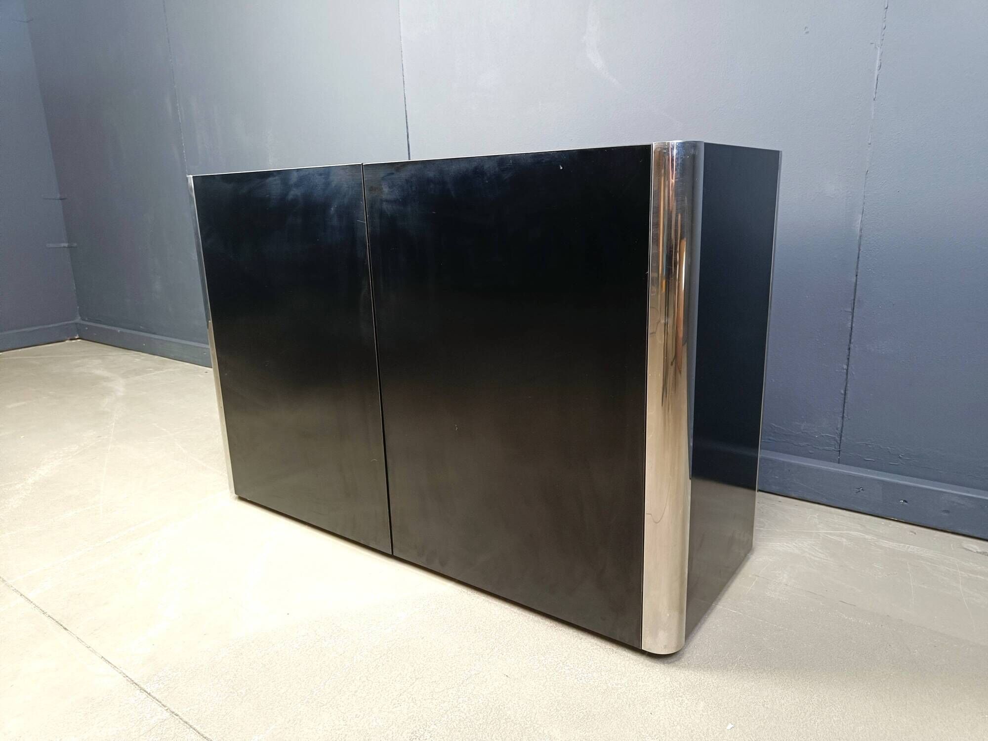 Cabinet in Black Laminate and chrome by Mario Sabot, 1980s