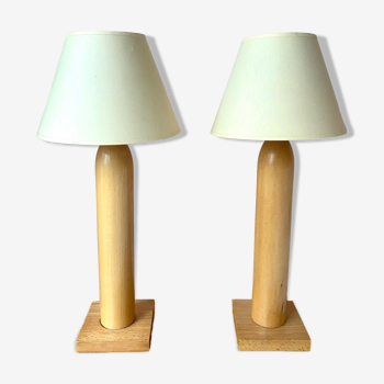 Paire lampes Arlus en bois massif