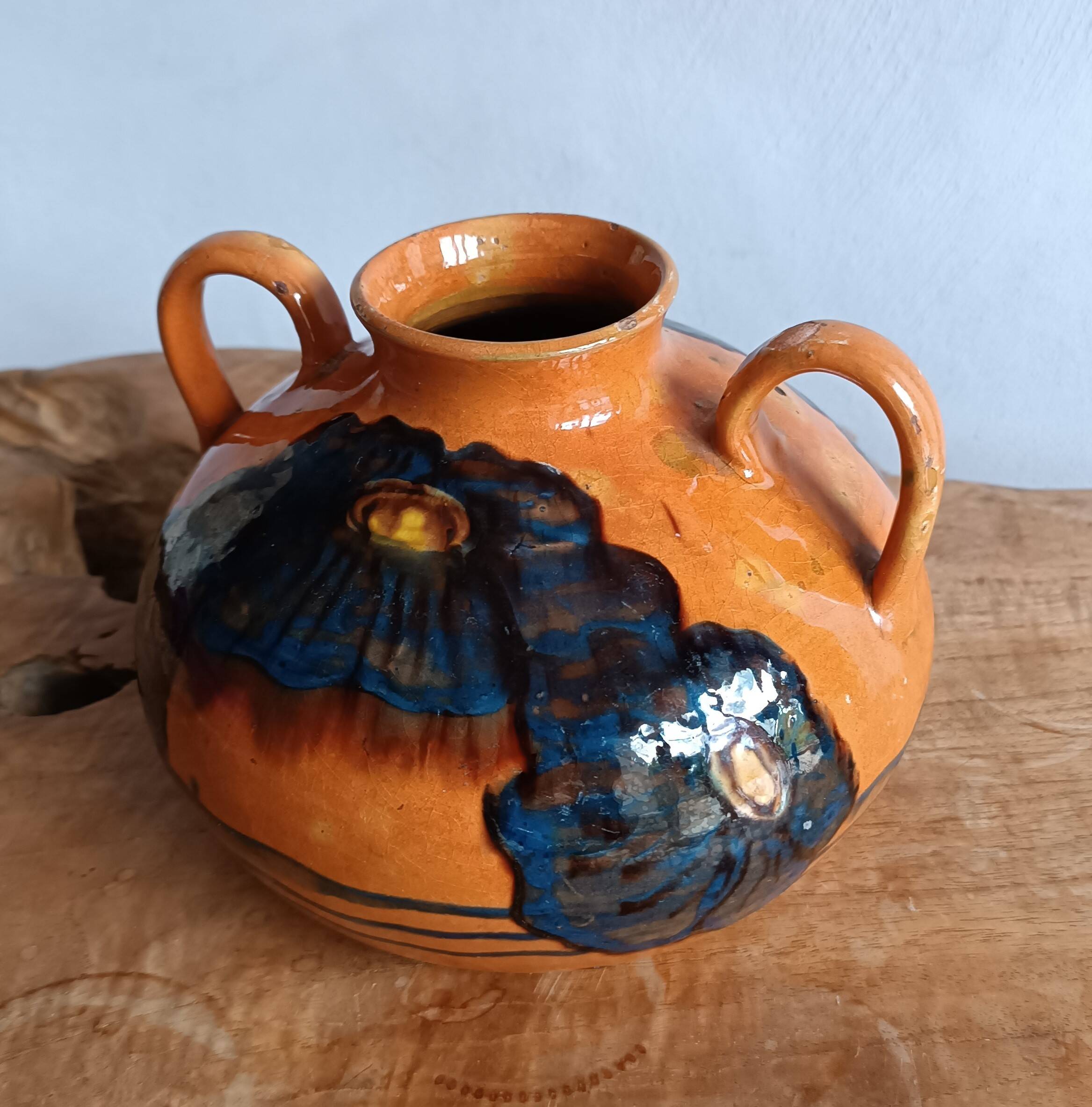 Emile SIMONOD (1893-1977) Glazed ceramic vase with handles Savoie France