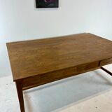 Two-sided oak work table, with 4 drawers