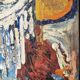 Peinture à l'huile moderniste méditerranéenne sans signature, France, milieu du 20e siècle