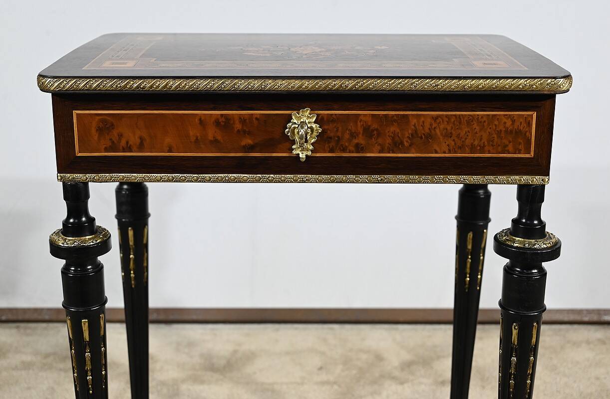 Small Living Room Table in Rosewood and Amboyna Burl, Louis XVI style, Napoleon III period – Mili