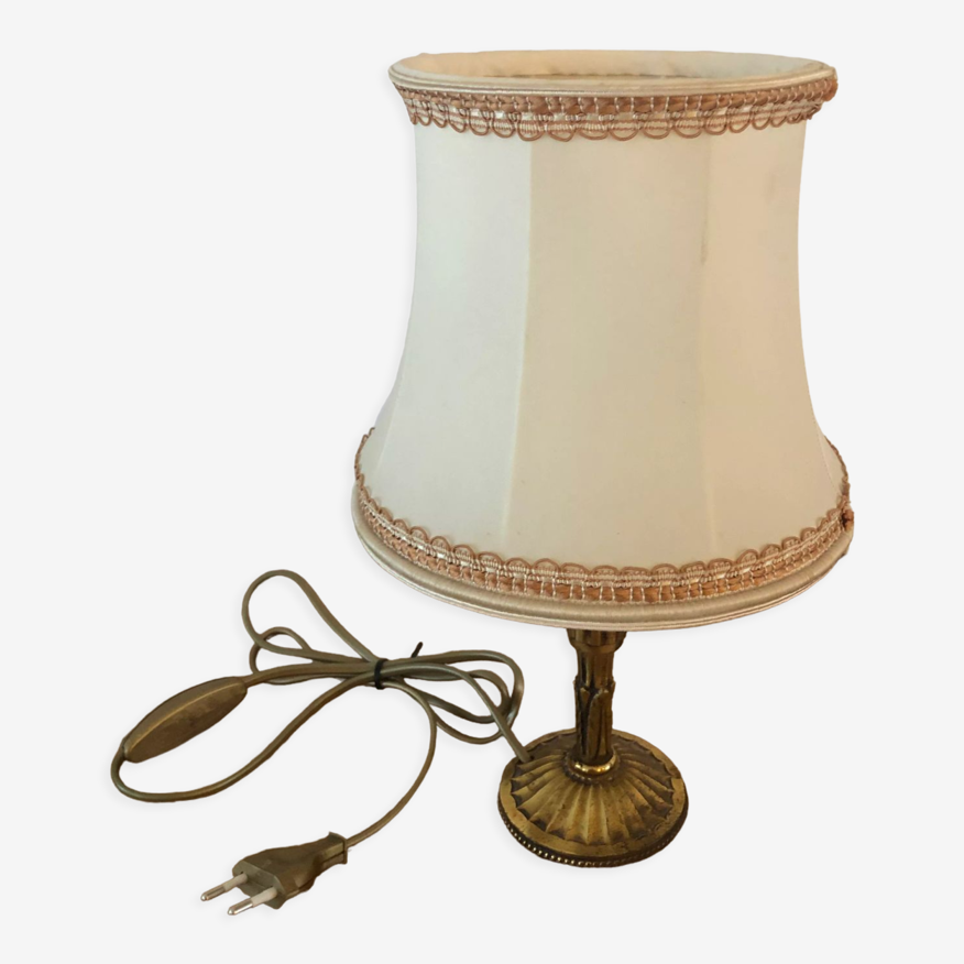 Lampe de chevet vintage pied en laiton abat jour tissu années 60