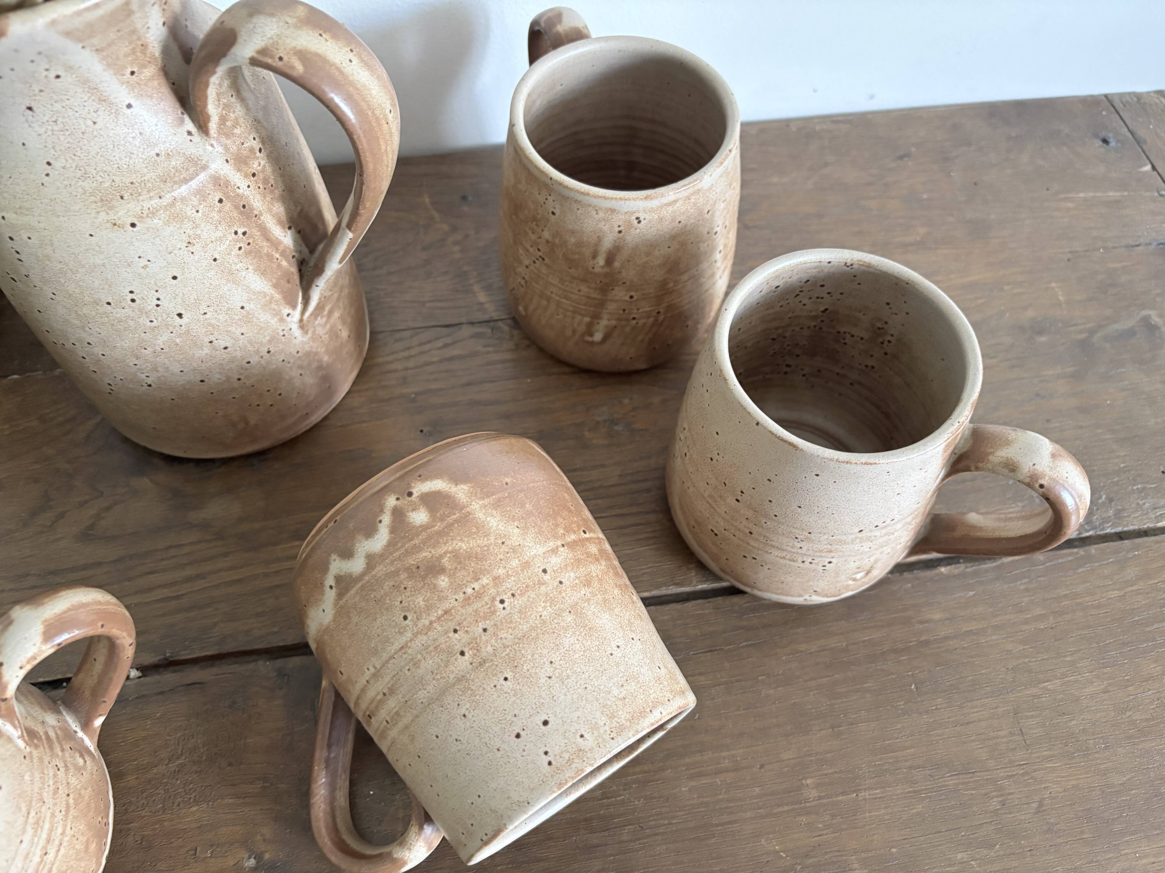 Vintage complete stoneware service – 6 mugs & jug Vallauris