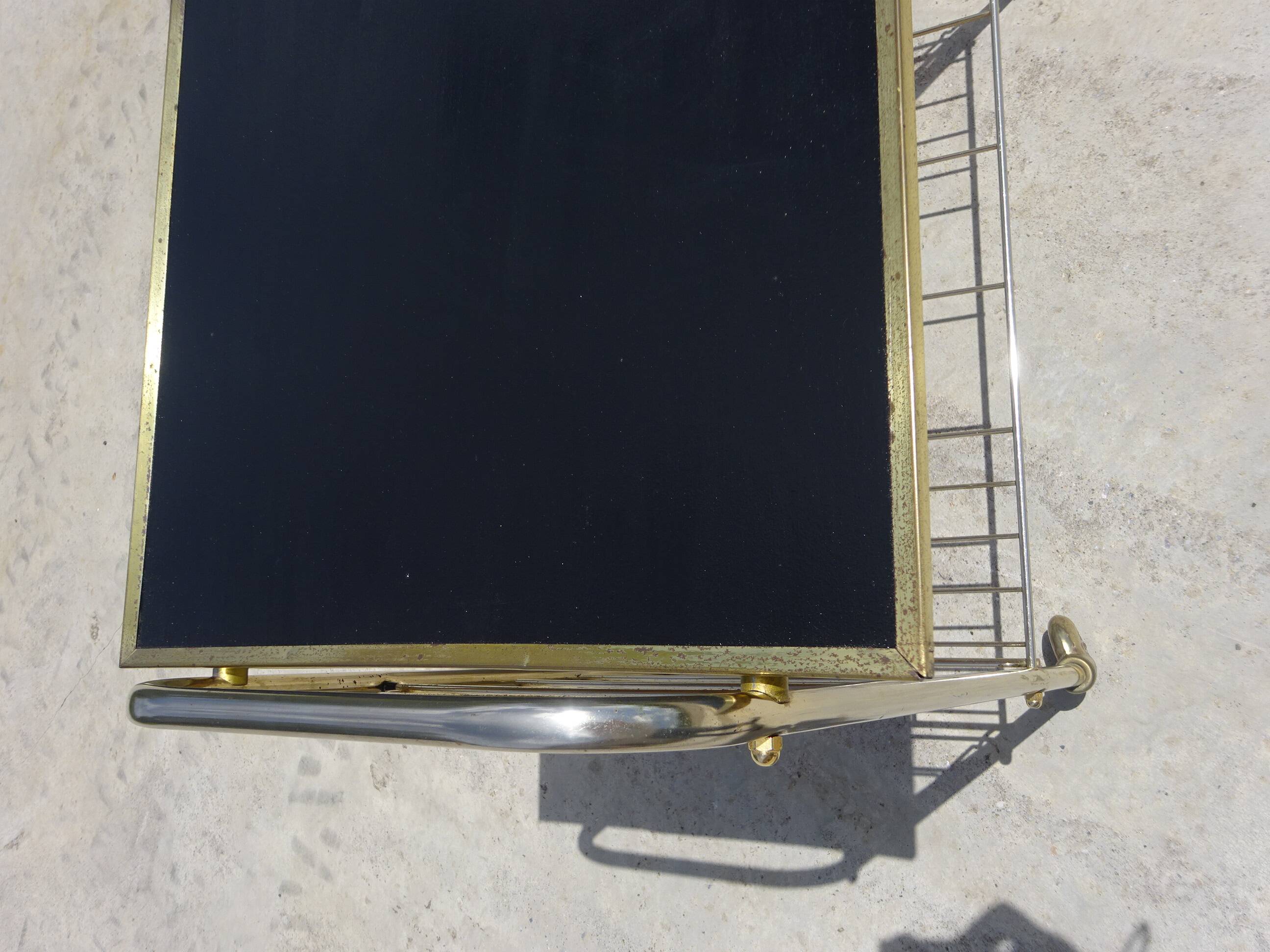 Serving trolley, vinyl record holder in golden brass