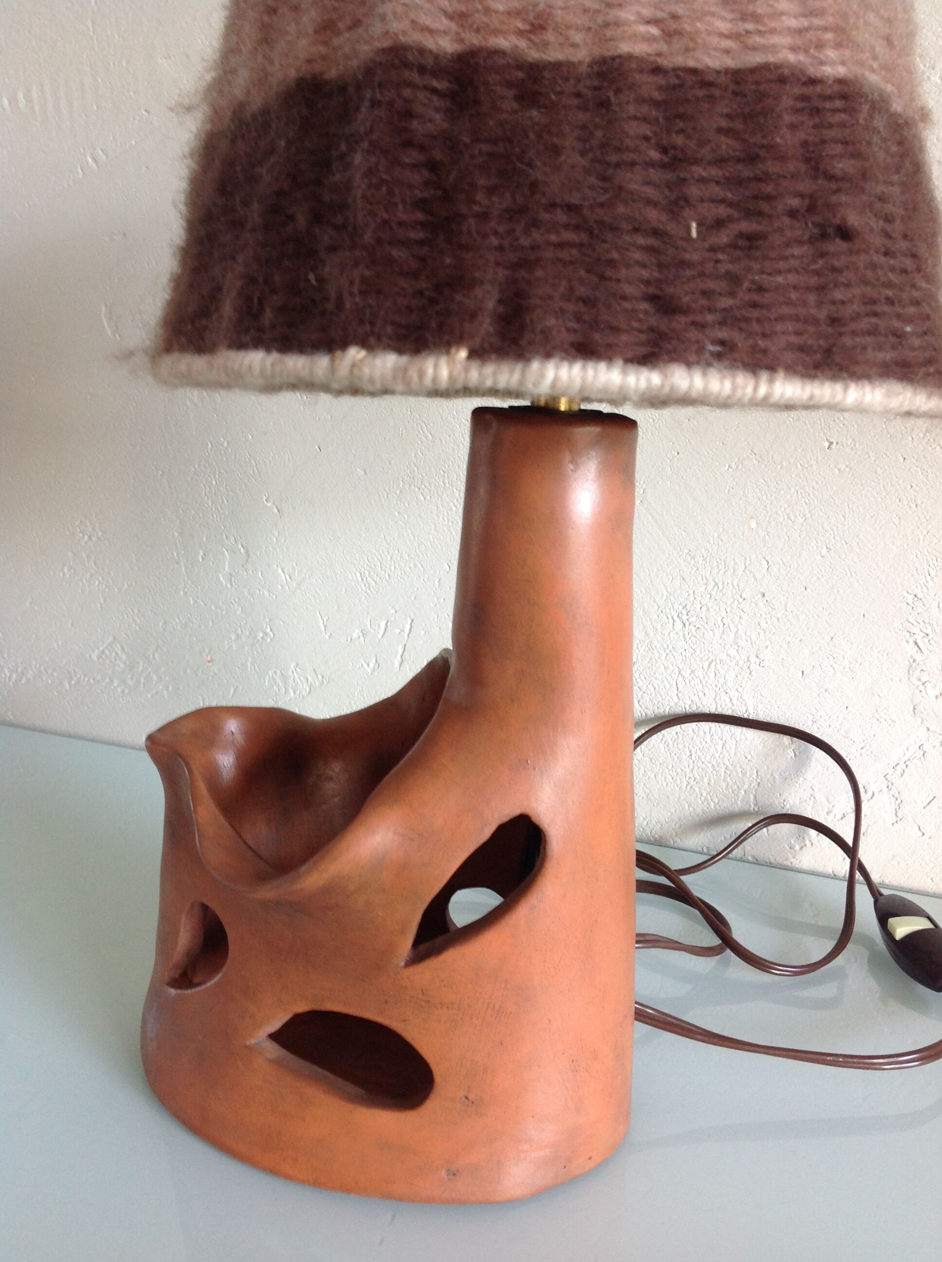 Ceramic lamp terracotta and lampshade wool 50/60