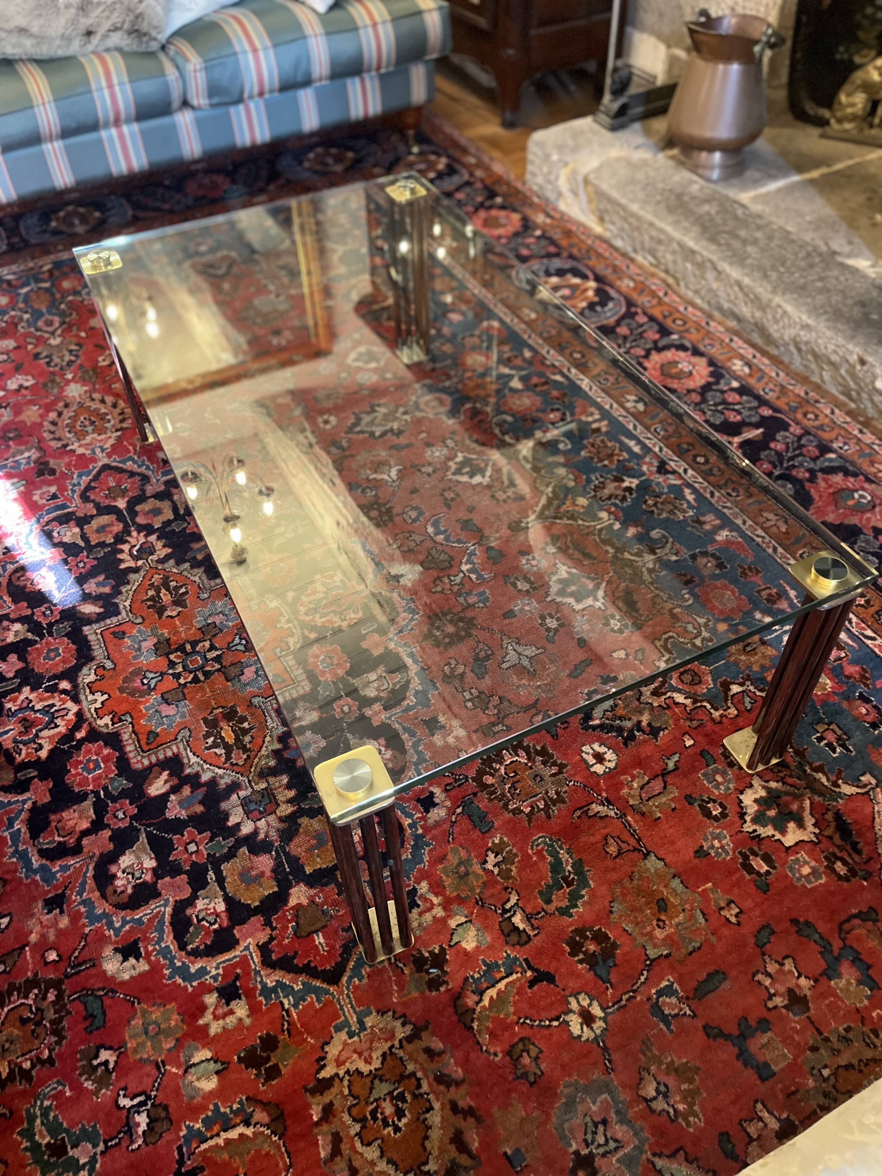 Vintage Hollywood Style Coffee Table - Glass, Brass & Fluted Legs,